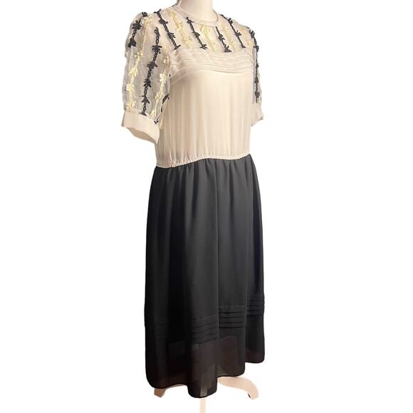 Vintage 80s Midi Dress Clement Laird for Cache Embroidered Pleated Sz Medium 7/8 - Picture 3 of 14